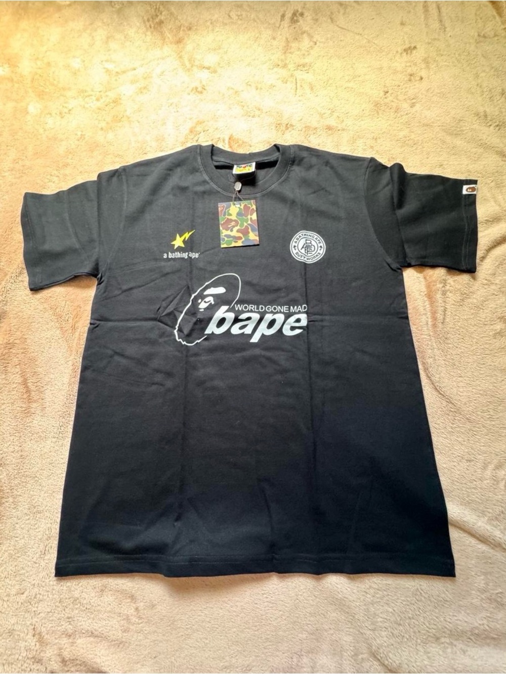 Bape Black Ape Head Graphic Tee with Camo Accent